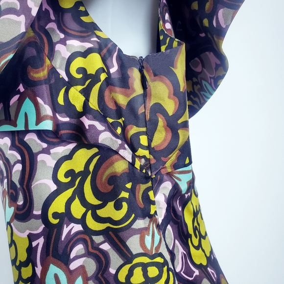 Milly | 100% Silk Gallerina Floral Print Ruffled Sleeve Asymmetrical Mini Dress - Picture 8 of 9